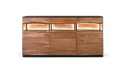 GINER Y COLOMER Aparador de madera de acacia natural y negra con iluminación